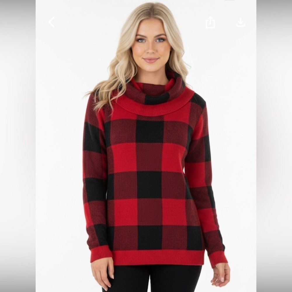 Charming Charlie Red & Black Buffalo check Womens turtleneck Sweater size medium